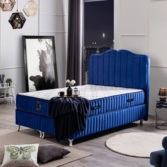 Setay Piyano 120x200 cm Başlıklı Yataklı Sandıklı Tek Kişilik Baza Seti Lacivert