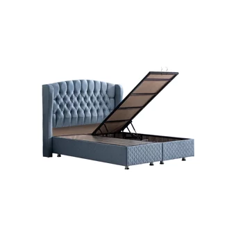 Setay Nice 100x200 cm Başlıklı Yataklı Sandıklı Tek Kişilik Baza Seti Mavi