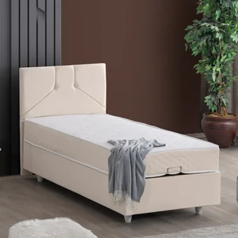 Setay Wick 90x190 cm Başlıklı Sandıklı Tek Kişilik Baza Seti Krem