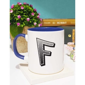 Harf Tasarımlı F Harfli Kupa Bardak Lacivert - 1 Adet - Beyaz - Lacivert - 300 ml