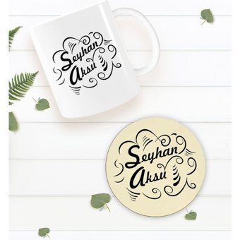 Bk Gift Kişiye Özel Isimli Beyaz Kupa Bardak Ve Yuvarlak Ahşap Bardak Altlığı Hediye Seti -6