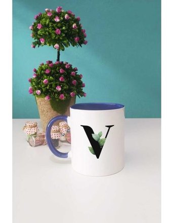 Botanik V Harfli Kupa Bardak Lacivert - 1 Adet - 300 ml