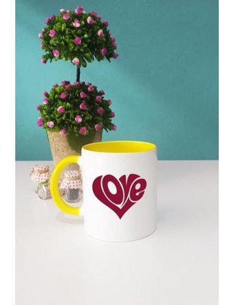 Hedizu Love Kalp Sevgiliye Hediye Kupa Bardak Sarı - 1 Adet - 300 ml