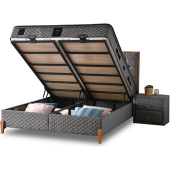 Mobilya Dükkanım Relax 100x200 cm Başlıksız Sandıklı Tek Kişilik Baza Seti Gri