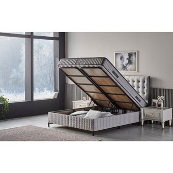Mobilya Dükkanım Rönesans 100x200 cm Başlıklı Sandıklı Tek Kişilik Baza Seti Beyaz