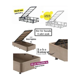 Niron Yatak Ela 120x200 cm Başlıksız Sandıklı Tek Kişilik Baza Seti Kahverengi