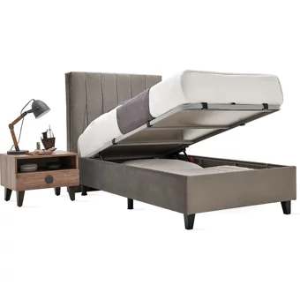 Enza Home Orlando 120x200 cm Başlıklı Yataklı Sandıklı Tek Kişilik Baza Seti Gri