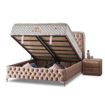 Mobilya Dükkanım King 90x190 cm Başlıksız Sandıklı Tek Kişilik Baza Seti Bej