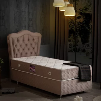 Setay Camelli 120x200 cm Başlıklı Yataklı Sandıklı Tek Kişilik Baza Seti Açık Kahve