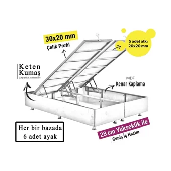 Niron Yatak Silver 100x200 cm Başlıklı Yataklı Sandıklı Tek Kişilik Baza Seti Gri