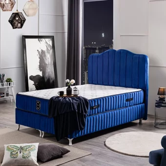 Setay Piyano 90x200 cm Başlıklı Yataklı Sandıklı Tek Kişilik Baza Seti Lacivert