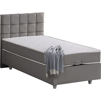 Setay Tavira 90x190 cm Başlıklı Yataklı Sandıklı Tek Kişilik Baza Seti Gri