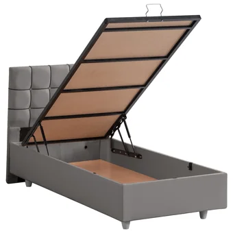 Setay Tavira 90x190 cm Başlıklı Yataklı Sandıklı Tek Kişilik Baza Seti Gri
