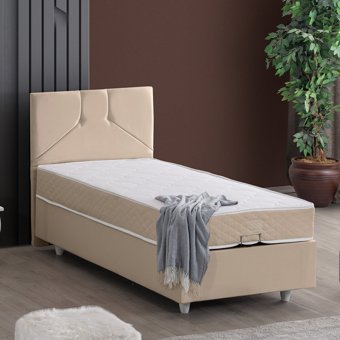 Setay Wick 120x200 cm Başlıklı Yataklı Sandıklı Tek Kişilik Baza Seti Bej