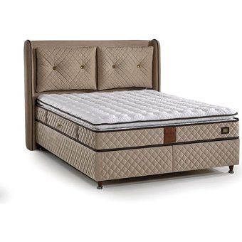 Mobilya Dükkanım Nergis 100x200 cm Başlıklı Yataklı Sandıklı Tek Kişilik Baza Seti Bej