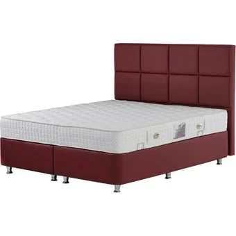 Pony Baza Girit- Latalı 140x200 cm Başlıksız Sandıklı Tek Kişilik Baza Seti Bordo