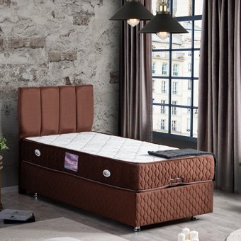 Setay Tetra 90x200 cm Başlıklı Yataklı Sandıklı Tek Kişilik Baza Seti Kahverengi