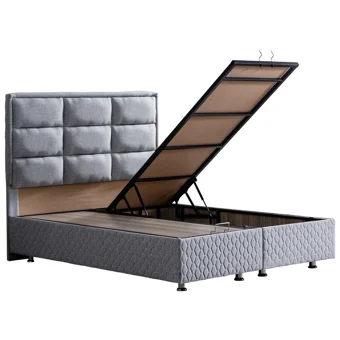 Setay Grande 120x200 cm Başlıklı Yataklı Sandıklı Tek Kişilik Baza Seti Gri