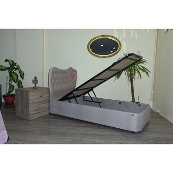Bengi Ticaret 90x190 cm Başlıklı Sandıklı Tek Kişilik Baza Seti Gri