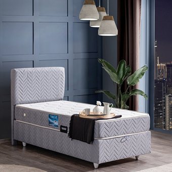 Setay Kristal 90x200 cm Başlıklı Sandıklı Tek Kişilik Baza Seti Gri
