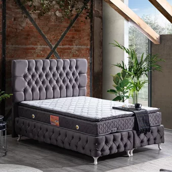 Setay Roma 90x190 cm Başlıklı Yataklı Sandıklı Tek Kişilik Baza Seti Antrasit