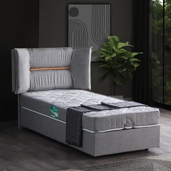 Setay Lizbon 90x200 cm Başlıklı Yataklı Sandıklı Tek Kişilik Baza Seti Gri