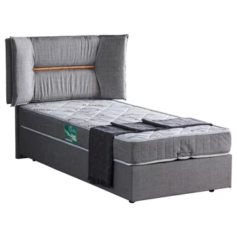 Setay Lizbon 90x200 cm Başlıklı Yataklı Sandıklı Tek Kişilik Baza Seti Gri