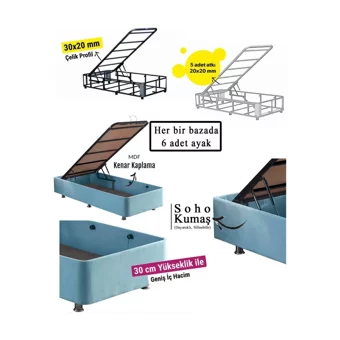 Niron Yatak Cozy 90x190 cm Başlıksız Yataklı Sandıklı Tek Kişilik Baza Seti Mavi