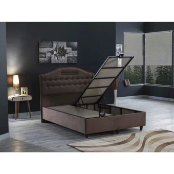 İpek Mobilya Nima 120x200 cm Başlıklı Yataklı Sandıklı Tek Kişilik Baza Seti Sütlü Kahve