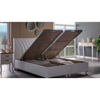 Bellona Verso 90x190 cm Başlıklı Sandıklı Tek Kişilik Baza Seti Krem