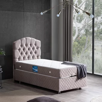 Setay Zümrüt 90x190 cm Başlıklı Sandıklı Tek Kişilik Baza Seti Gri