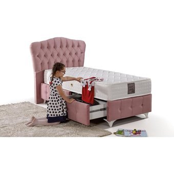 Mobilya Dükkanım Angel - Smart 90x200 cm Başlıksız Sandıklı Tek Kişilik Baza Seti Pembe