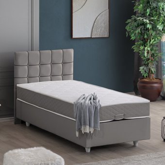 Setay Tavira 120x200 cm Başlıklı Yataklı Sandıklı Tek Kişilik Baza Seti Gri