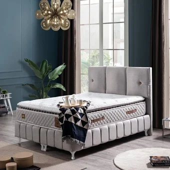 Setay Kuvars 120x200 cm Başlıklı Yataklı Sandıklı Tek Kişilik Baza Seti Gri