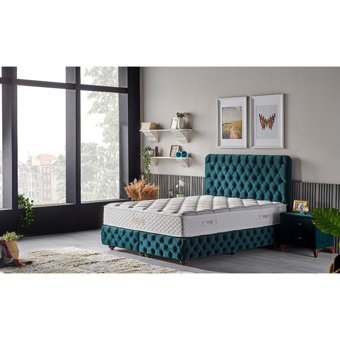 Mobilya Dükkanım Stannis 120x200 cm Başlıklı Yataklı Sandıklı Tek Kişilik Baza Seti Turkuaz
