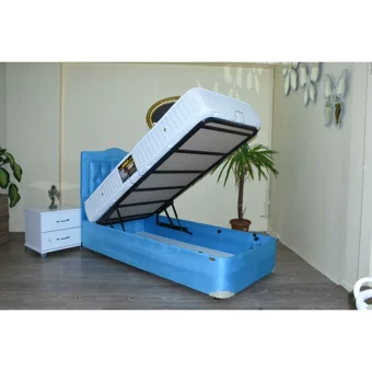 Bengi Ticaret 100x200 cm Başlıklı Yataklı Sandıklı Tek Kişilik Baza Seti Mavi