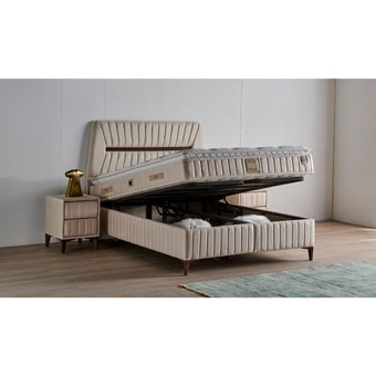 Mobilya Dükkanım Star 100x200 cm Başlıklı Yataklı Sandıklı Tek Kişilik Baza Seti Krem
