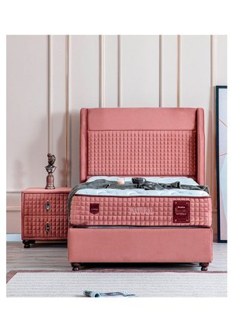 Weltew Home Natural 90x190 cm Başlıklı Sandıklı Tek Kişilik Baza Seti Pembe