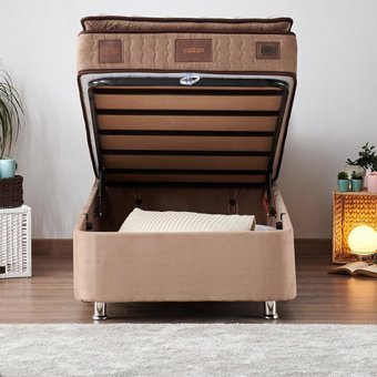 Niron Yatak Rama 90x190 cm Başlıklı Sandıklı Tek Kişilik Baza Seti Açık Kahve
