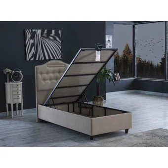 İpek Mobilya Nima 140x190 cm Başlıklı Yataklı Sandıklı Tek Kişilik Baza Seti Bej