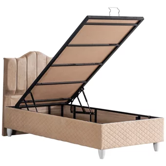 Cesur Trend 90x190 cm Başlıklı Yataklı Sandıklı Tek Kişilik Baza Seti Bej