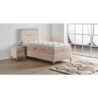 Mobilya Dükkanım Petra 90x190 cm Başlıklı Yataklı Sandıklı Tek Kişilik Baza Seti Krem