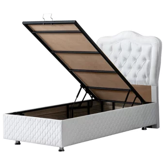 Setay Camelli 90x200 cm Başlıklı Yataklı Sandıklı Tek Kişilik Baza Seti Beyaz