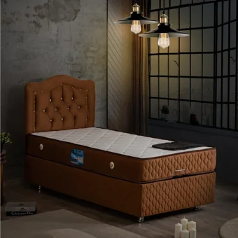 Setay Şah 100x200 cm Başlıklı Yataklı Sandıklı Tek Kişilik Baza Seti Açık Kahve