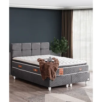 Setay Gümüş 90x200 cm Başlıklı Yataklı Sandıklı Tek Kişilik Baza Seti Antrasit