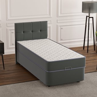 Mobpazar Helena 90x190 cm Başlıklı Yataklı Sandıklı Tek Kişilik Baza Seti Antrasit