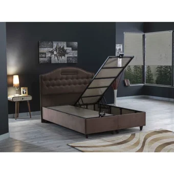 İpek Mobilya Nima 90x190 cm Başlıklı Yataklı Sandıklı Tek Kişilik Baza Seti Sütlü Kahve