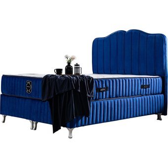 Setay Piyano 90x190 cm Başlıklı Yataklı Sandıklı Tek Kişilik Baza Seti Lacivert