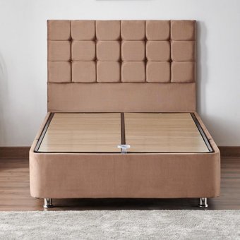 Niron Yatak Rama 120x200 cm Başlıklı Yataklı Sandıklı Tek Kişilik Baza Seti Sütlü Kahve