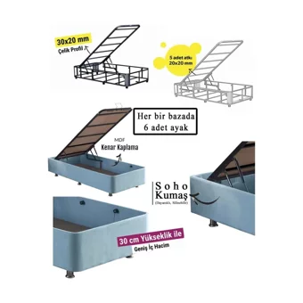 Niron Yatak Cozy 100x200 cm Başlıklı Yataklı Sandıklı Tek Kişilik Baza Seti Mavi